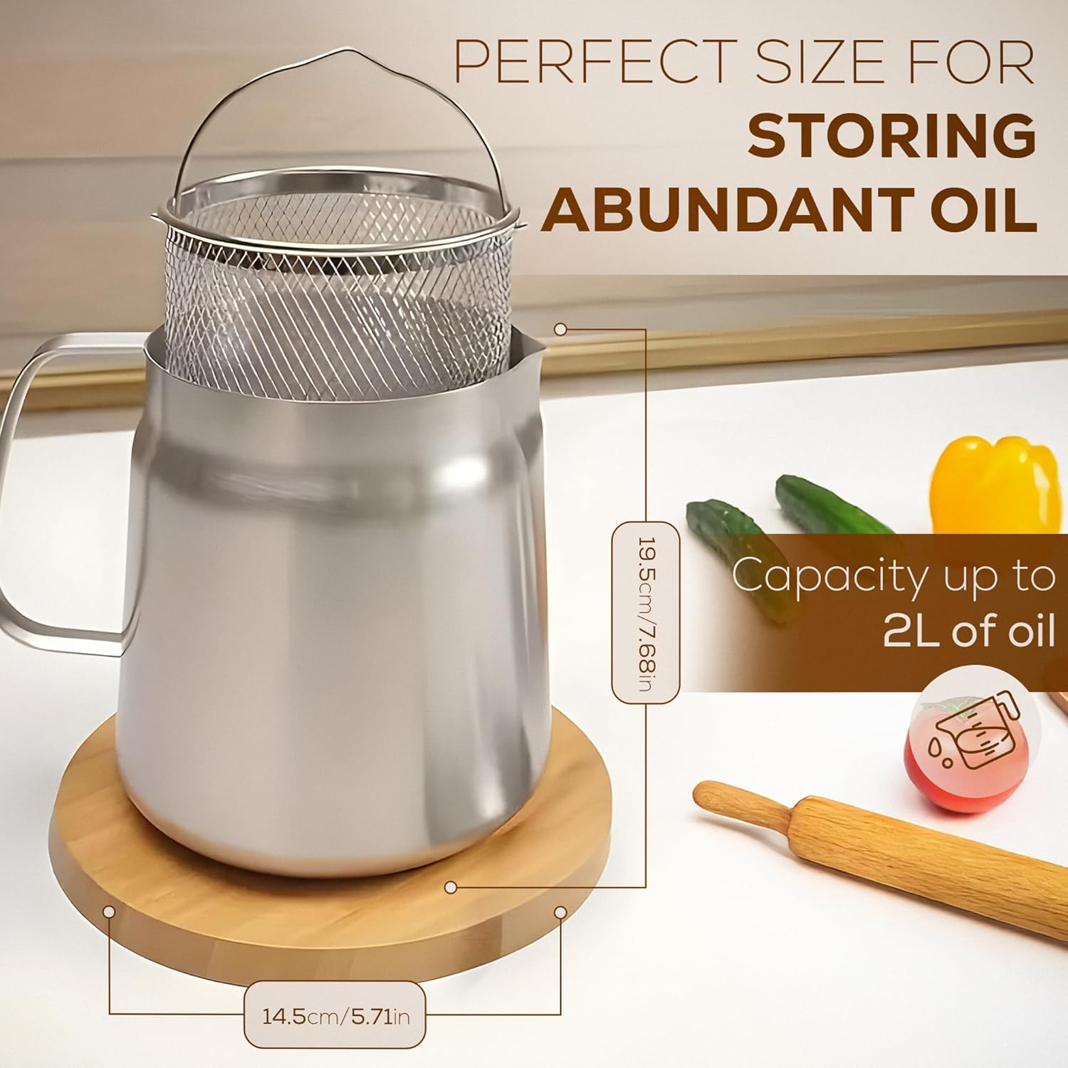 Deep fryer with basket - Stainless steel deep fryer - Kitchen accessories - Oil pan - Induction pan - Deep fryer - Pasta pan - Kitchen utensils - Stainless steel pot - Mini deep fryer - Cooking accessories - Deep fryer - Oil can - Kitchen utensils - 2.0L - Image 4