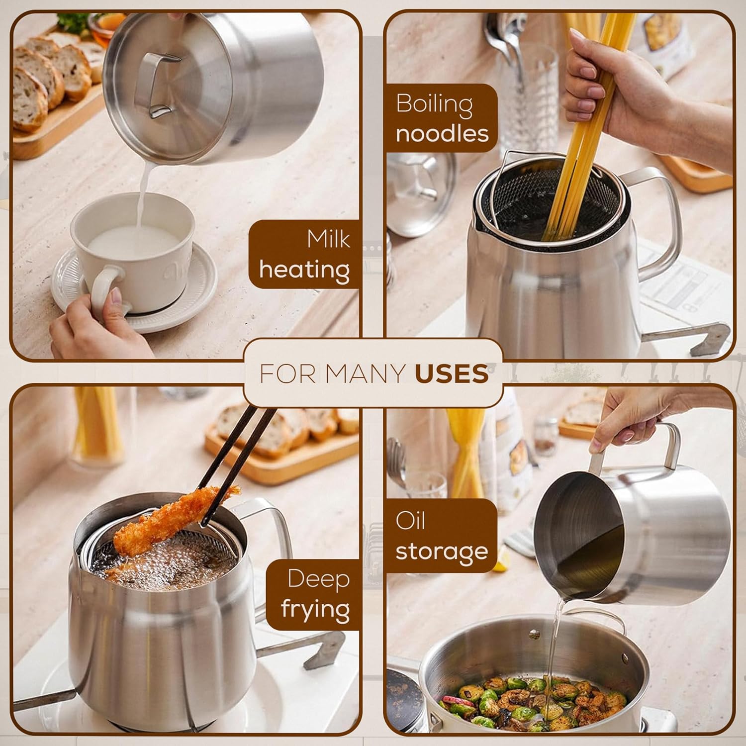 Deep fryer with basket - Stainless steel deep fryer - Kitchen accessories - Oil pan - Induction pan - Deep fryer - Pasta pan - Kitchen utensils - Stainless steel pot - Mini deep fryer - Cooking accessories - Deep fryer - Oil can - Kitchen utensils - 2.0L - Image 5
