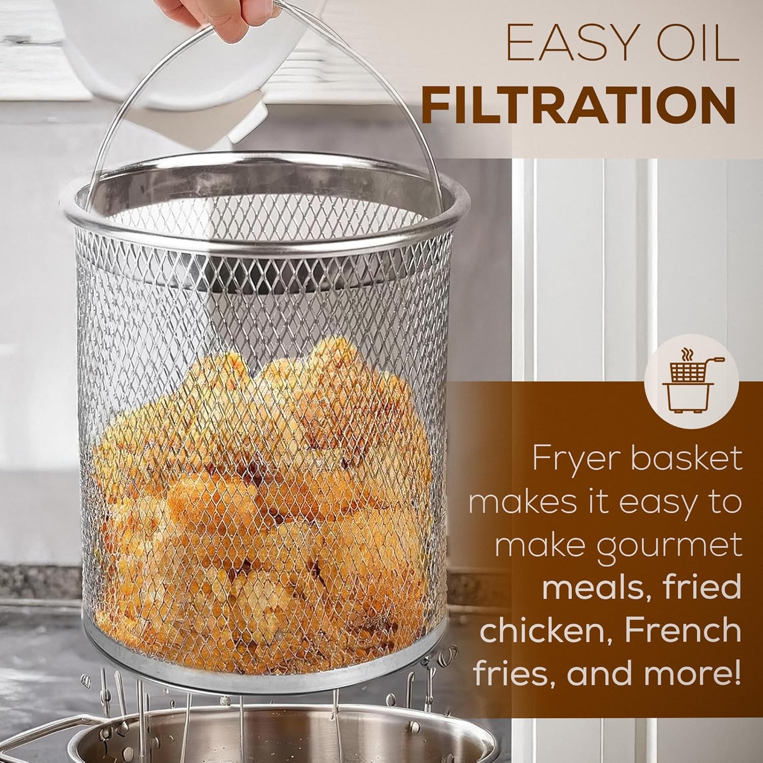 Deep fryer with basket - Stainless steel deep fryer - Kitchen accessories - Oil pan - Induction pan - Deep fryer - Pasta pan - Kitchen utensils - Stainless steel pot - Mini deep fryer - Cooking accessories - Deep fryer - Oil can - Kitchen utensils - 2.0L - Image 6