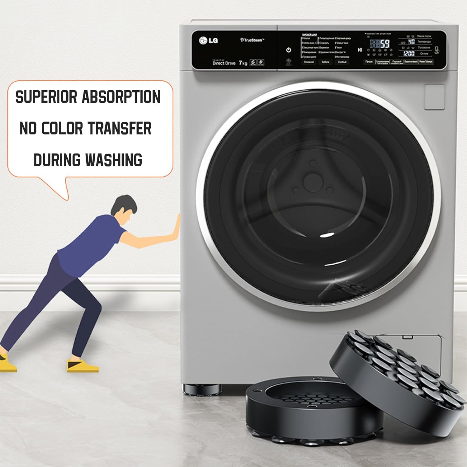 Washing machine vibration dampers - Washing machine feet - Anti-vibration pads - Appliance accessories - Sound dampener - Washing machine riser - Anti-slip mat - Dryer accessories - Vibration damper - Floor protection - Washing machine damper - Black - 4 - Image 3