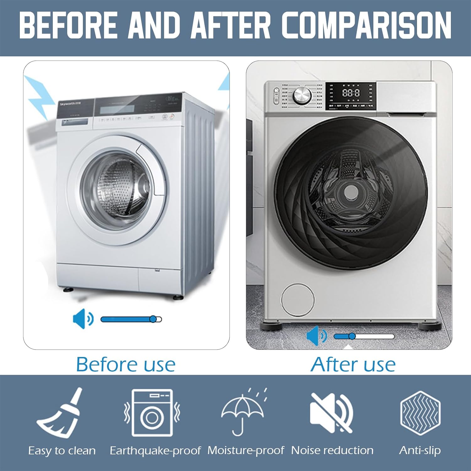 Washing machine vibration dampers - Washing machine feet - Anti-vibration pads - Appliance accessories - Sound dampener - Washing machine riser - Anti-slip mat - Dryer accessories - Vibration damper - Floor protection - Washing machine damper - Black - 4 - Image 5