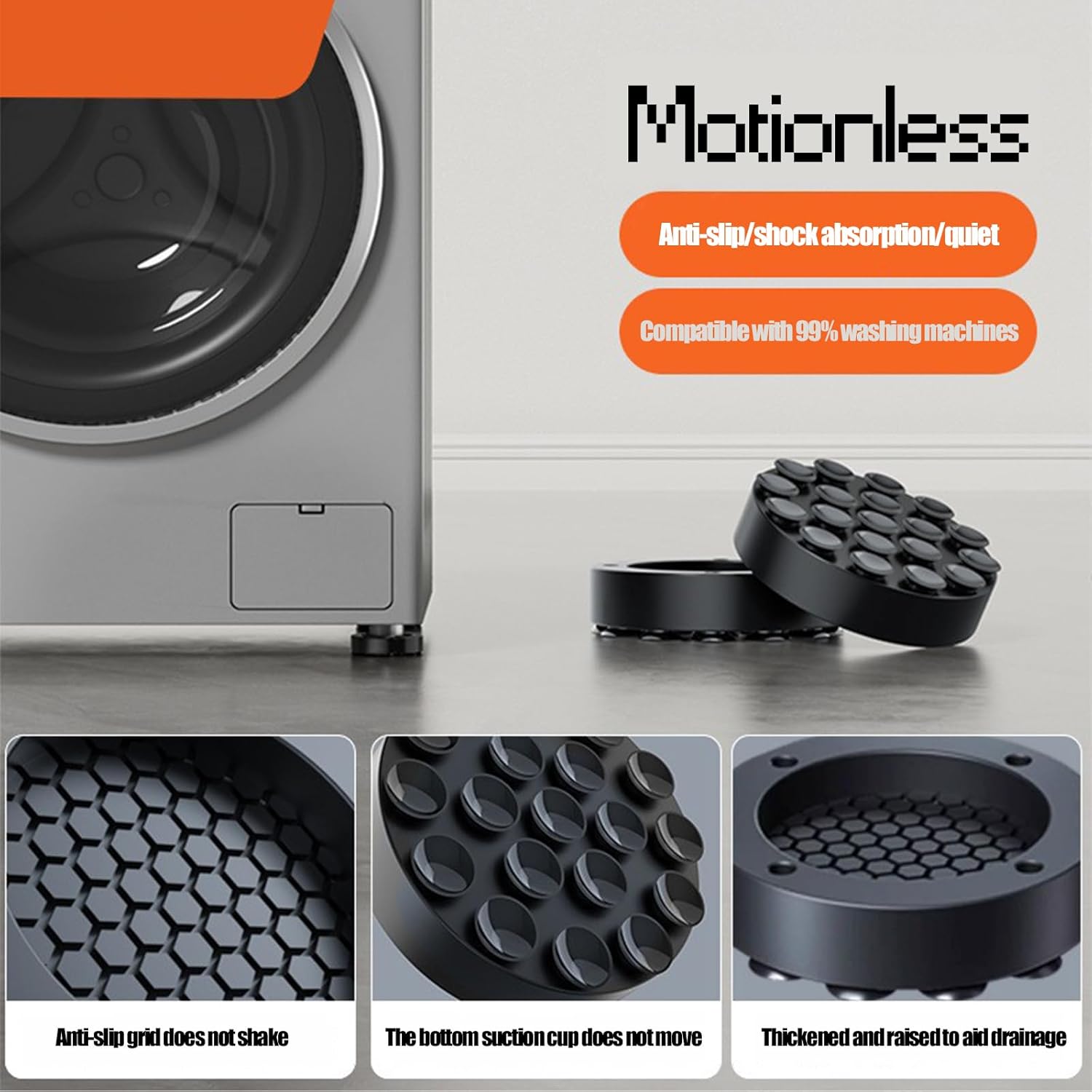 Washing machine vibration dampers - Washing machine feet - Anti-vibration pads - Appliance accessories - Sound dampener - Washing machine riser - Anti-slip mat - Dryer accessories - Vibration damper - Floor protection - Washing machine damper - Black - 4 - Image 8