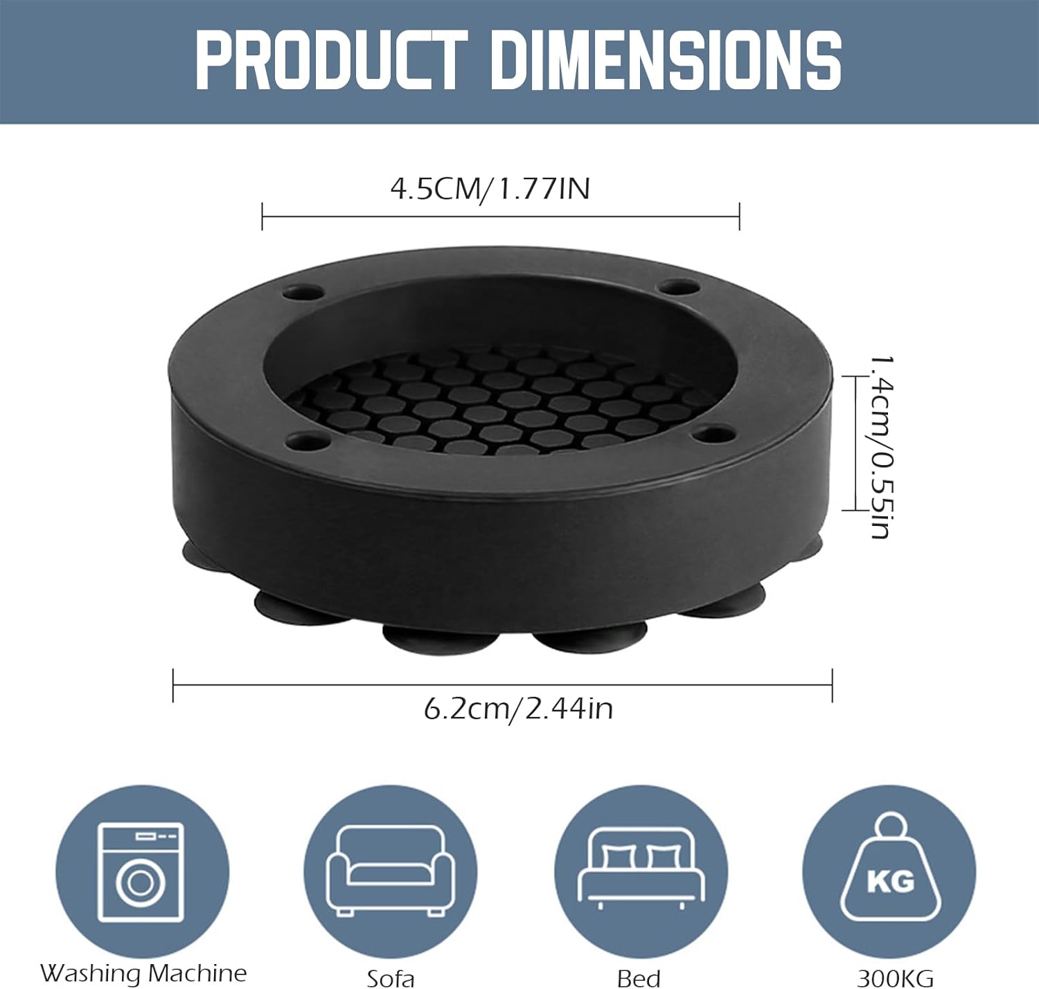 Washing machine vibration dampers - Washing machine feet - Anti-vibration pads - Appliance accessories - Sound dampener - Washing machine riser - Anti-slip mat - Dryer accessories - Vibration damper - Floor protection - Washing machine damper - Black - Pa - Image 2