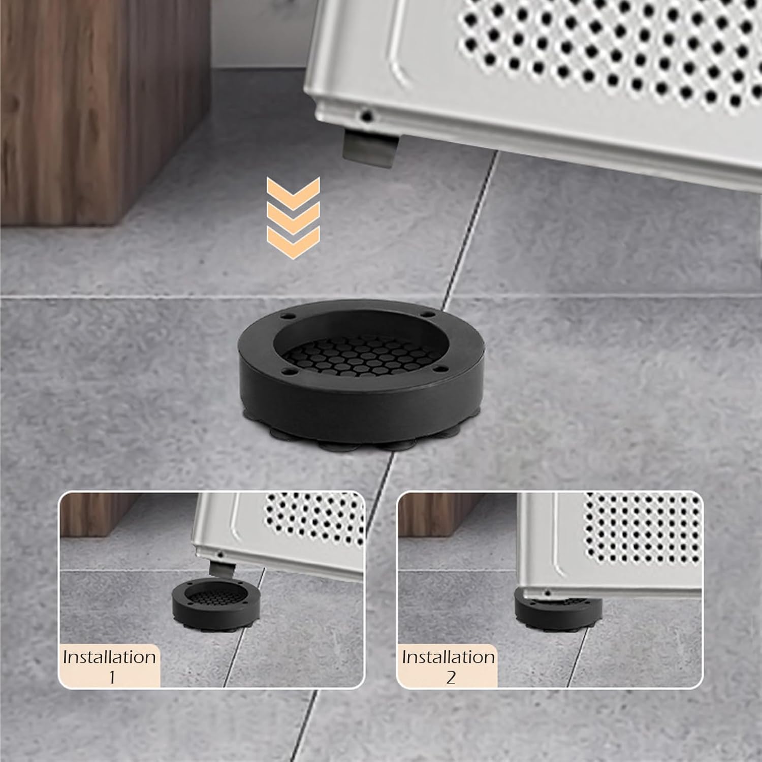 Washing machine vibration dampers - Washing machine feet - Anti-vibration pads - Appliance accessories - Sound dampener - Washing machine riser - Anti-slip mat - Dryer accessories - Vibration damper - Floor protection - Washing machine damper - Black - Pa - Image 6