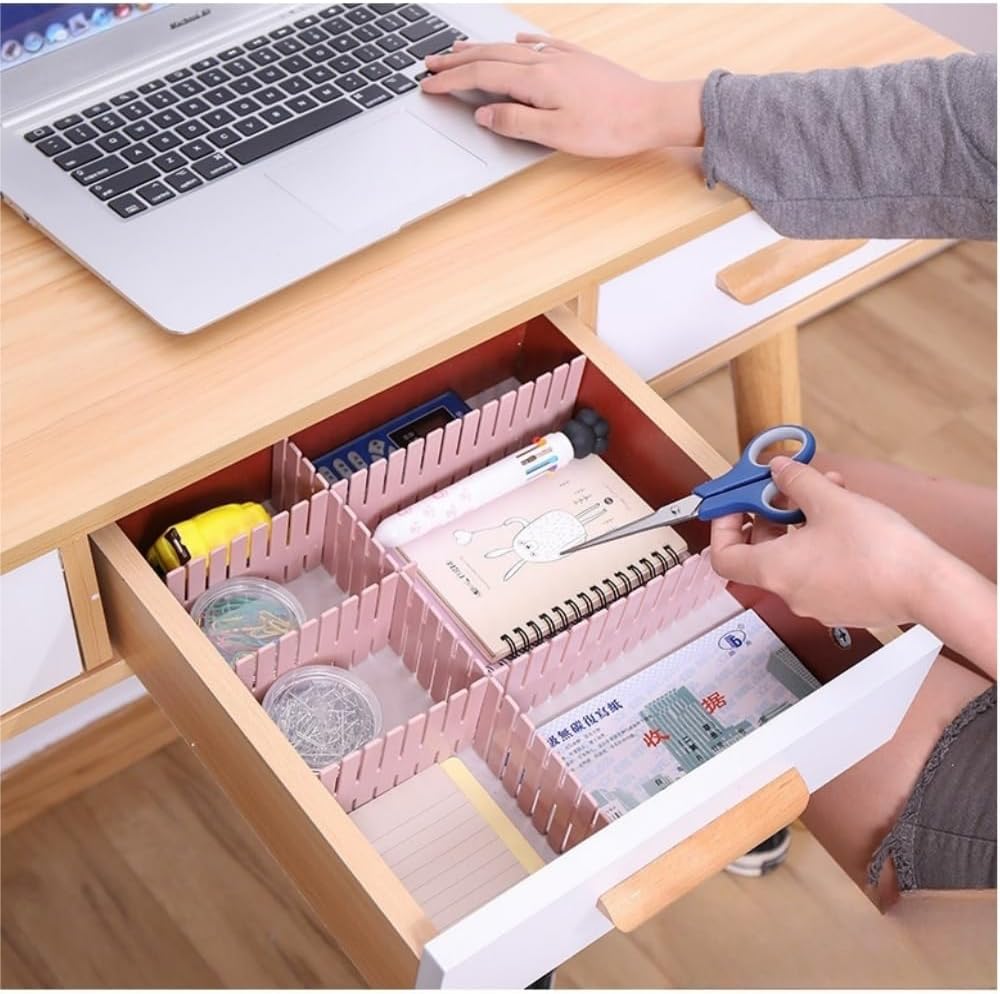 Drawer dividers - Drawer organizer - Storage system - Adjustable drawer divider - Desk organizer - Kitchen drawer organizer - Make-up organizer - Wardrobe organizer - Drawer division - Sock organizer - Underwear organizer - 2mm - 47x7cm - Pink - 8 pieces - Image 6