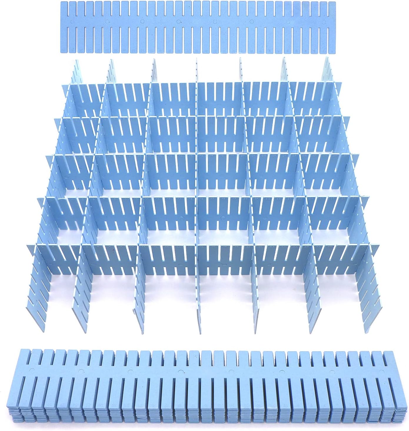 Drawer dividers - Drawer organizer - Storage system - Adjustable drawer divider - Desk organizer - Kitchen drawer organizer - Make-up organizer - Wardrobe organizer - Drawer division - Sock organizer - Underwear organizer - 2mm - 47x7cm - Blue - 8 pieces - Image 1