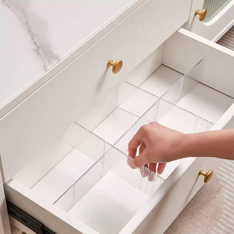 Drawer dividers with clips - Drawer organizer - Storage system - Adjustable drawer divider - Desk organizer - Kitchen drawer organizer - Make-up organizer - Drawer division - Sock organizer - Underwear organizer - Storage box drawer - 2mm - Transparent - - Image 1