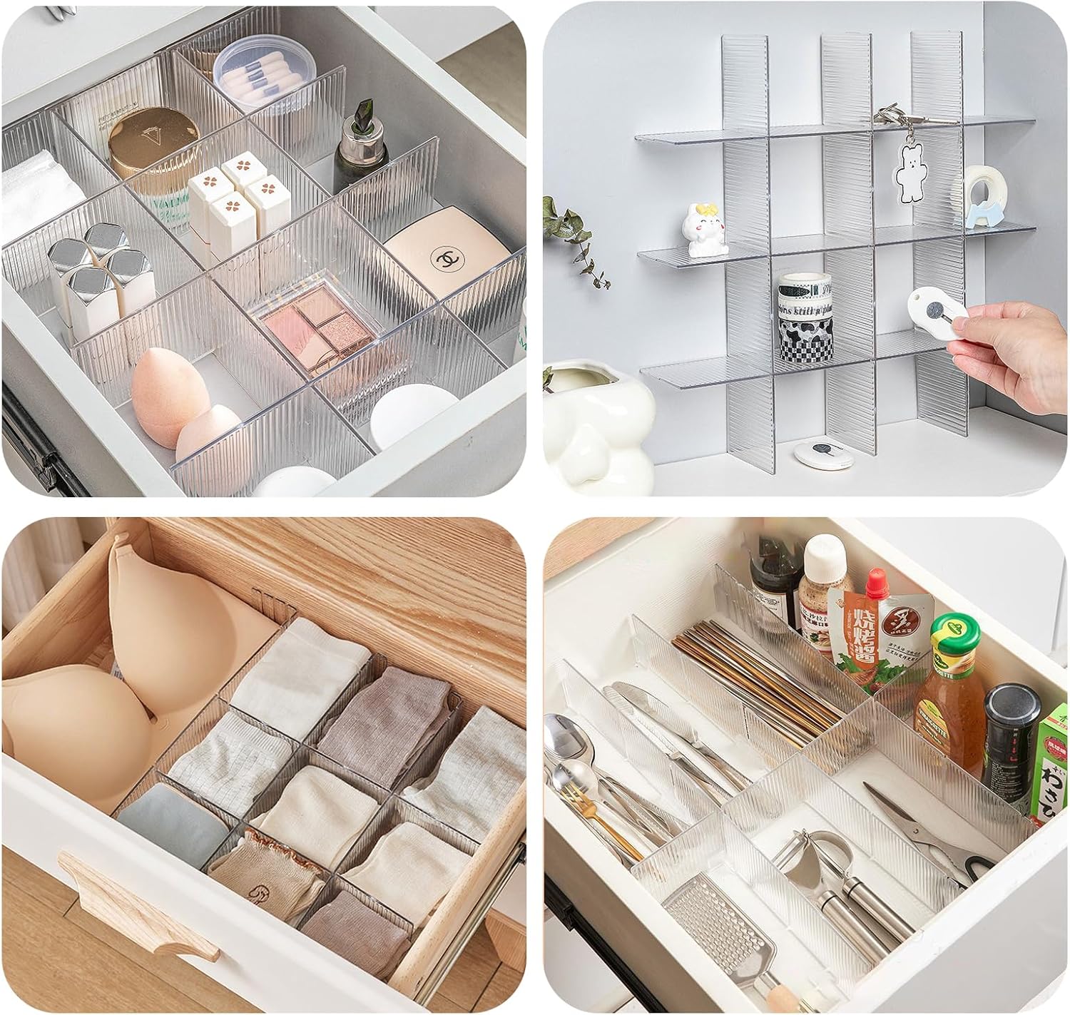 Drawer dividers with clips - Drawer organizer - Storage system - Adjustable drawer divider - Desk organizer - Kitchen drawer organizer - Make-up organizer - Drawer division - Sock organizer - Underwear organizer - Storage box drawer - 2mm - Transparent - - Image 6