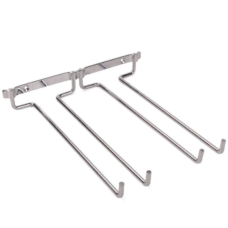 Hanging Glass Holder 2 Row Chrome Stemware Rack Under Shelf - Image 1