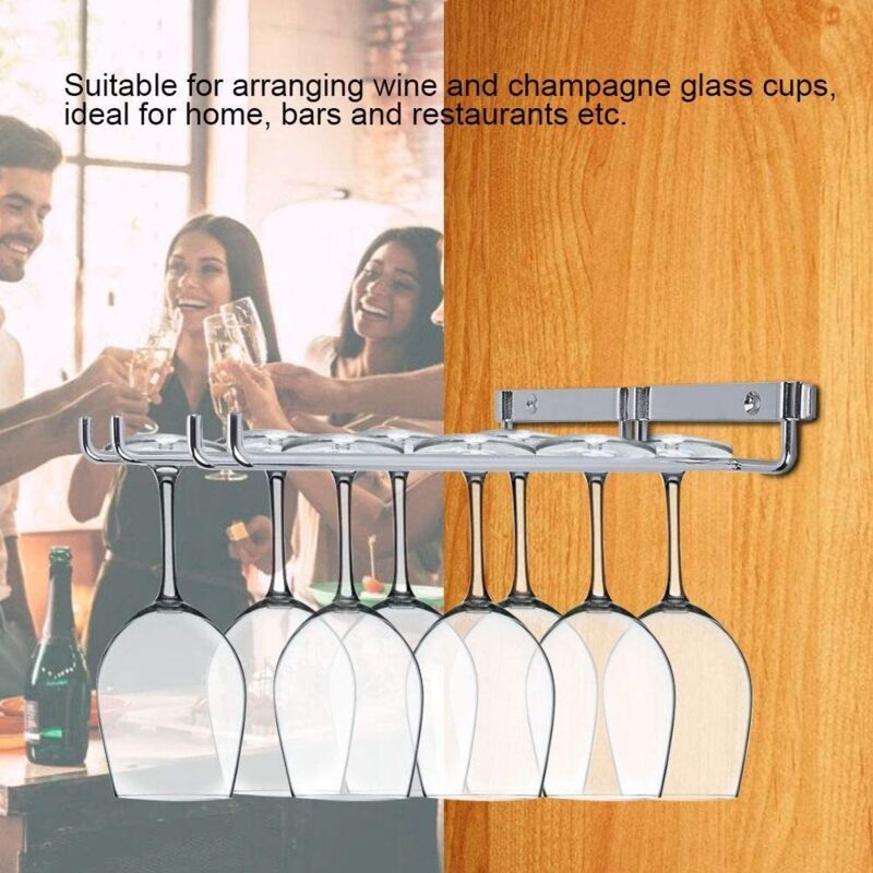 Hanging Glass Holder 2 Row Chrome Stemware Rack Under Shelf - Image 2