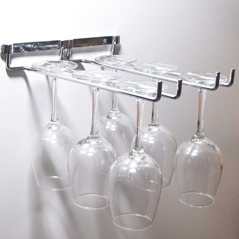 Hanging Glass Holder 2 Row Chrome Stemware Rack Under Shelf - Image 3
