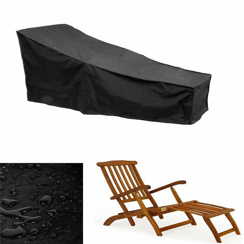 Sun Lounger Cover Waterproof Windproof 210D Oxford Fabric Black, 208 x 76 x 41 cm - Image 3