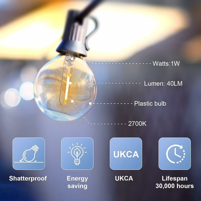 26 Bulb LED Outdoor String Lights Waterproof for Patio Garden Party, 15 m - Image 2