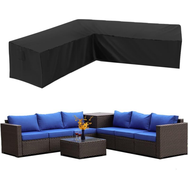 Garden Corner Sofa Cover Waterproof 210D Oxford L Shape Furniture Cover, 300 x 300 x 98 cm - Image 1