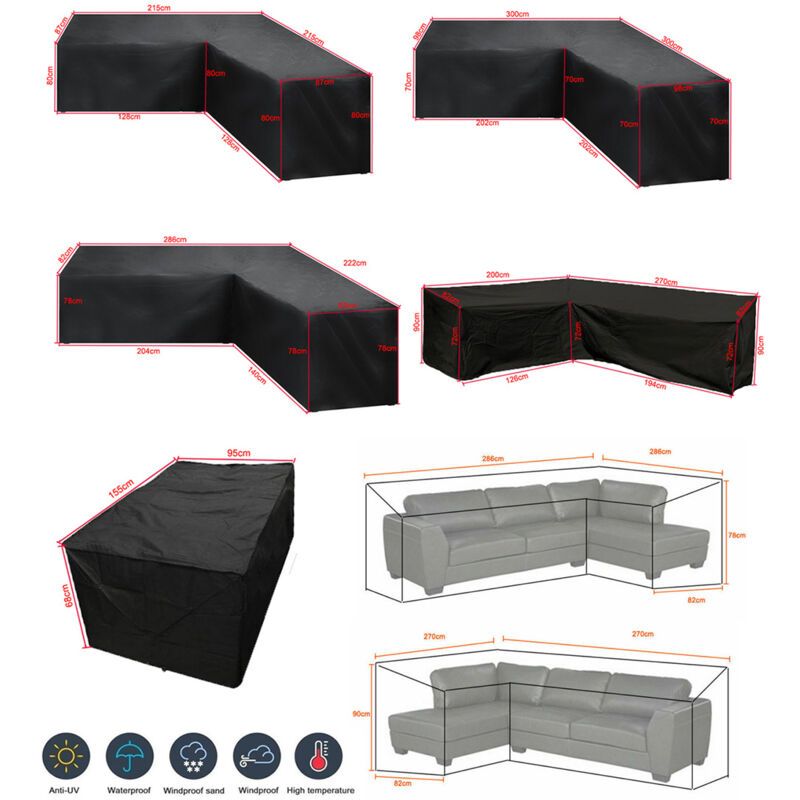 Garden Corner Sofa Cover Waterproof 210D Oxford L Shape Furniture Cover, 300 x 300 x 98 cm - Image 3