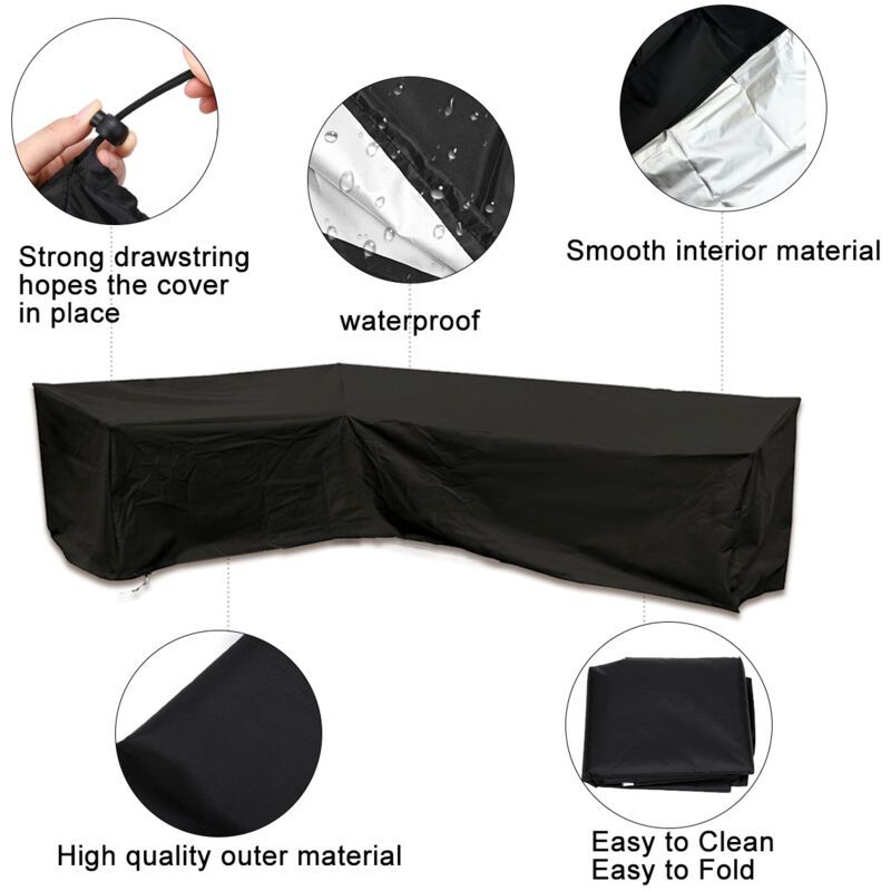 Garden Corner Sofa Cover Waterproof 210D Oxford L Shape Furniture Cover, 300 x 300 x 98 cm - Image 4