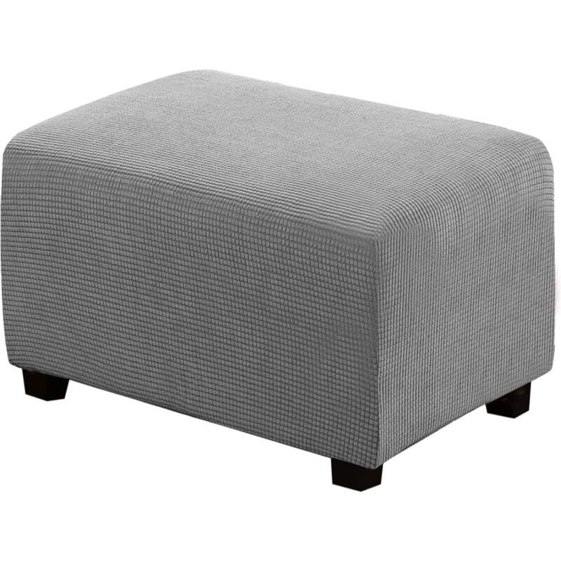 Square Ottoman Cover Soft Jacquard Stretch Footstool Cover Light Gray, Size S - Image 1