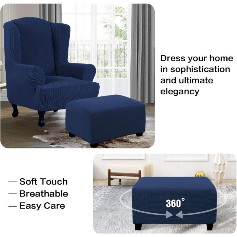 Square Ottoman Cover Soft Jacquard Stretch Footstool Cover Light Gray, Size S - Image 2