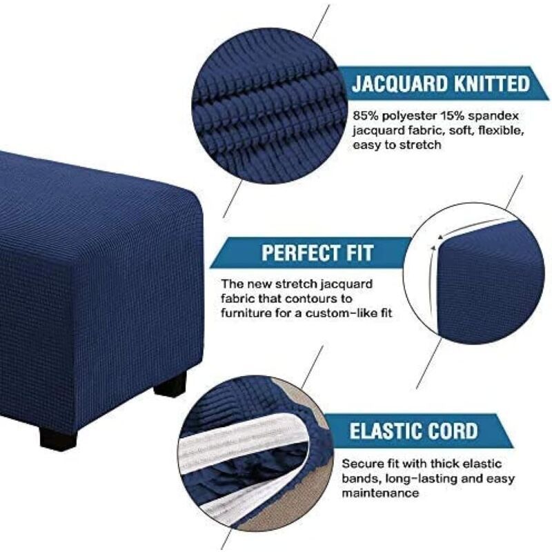 Square Ottoman Cover Soft Jacquard Stretch Footstool Cover Light Gray, Size S - Image 4