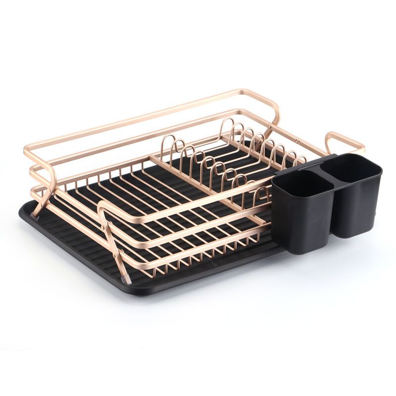 Aluminum Dish Drainer with Removable Tray Champagne Gold, 43 x 31.5 x 11 cm - Image 1