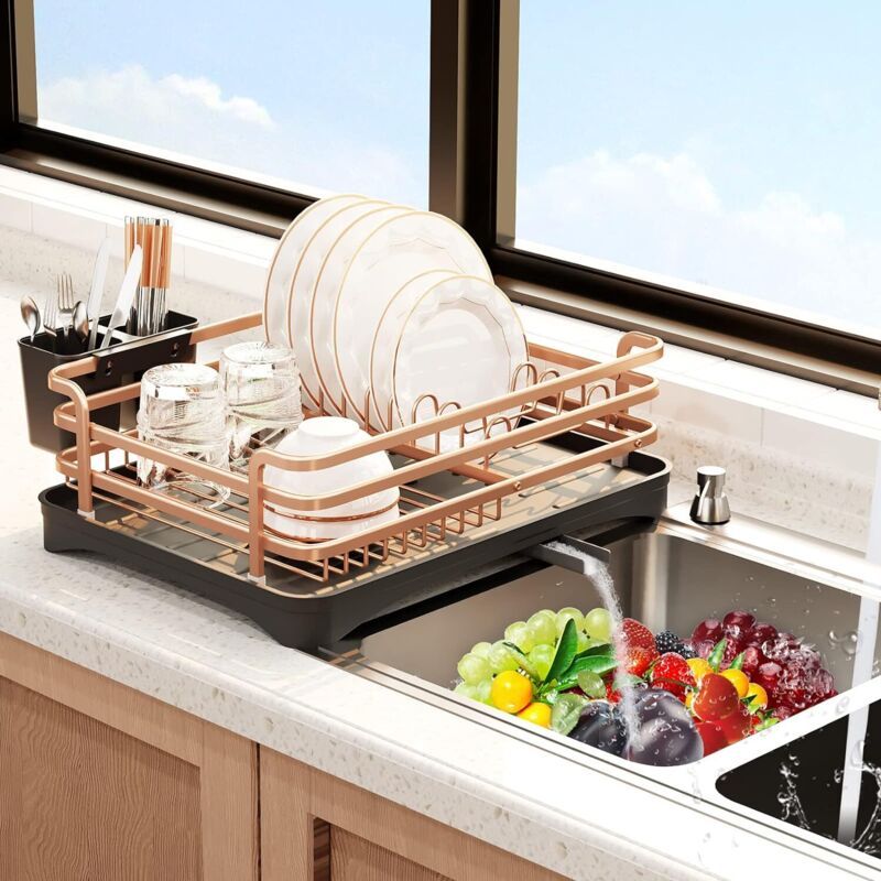 Aluminum Dish Drainer with Removable Tray Champagne Gold, 43 x 31.5 x 11 cm - Image 3