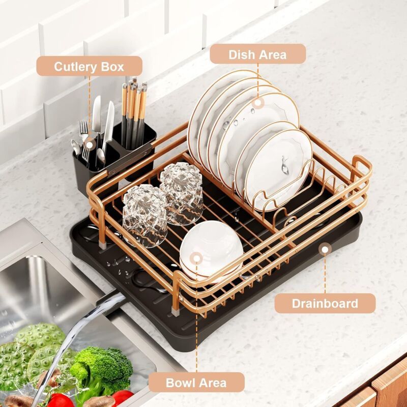 Aluminum Dish Drainer with Removable Tray Champagne Gold, 43 x 31.5 x 11 cm - Image 4