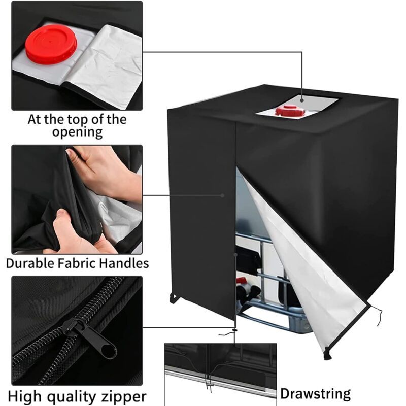 IBC Water Tank Cover Waterproof UV Resistant 420D Tarpaulin with Zipper, 300 L - Image 3