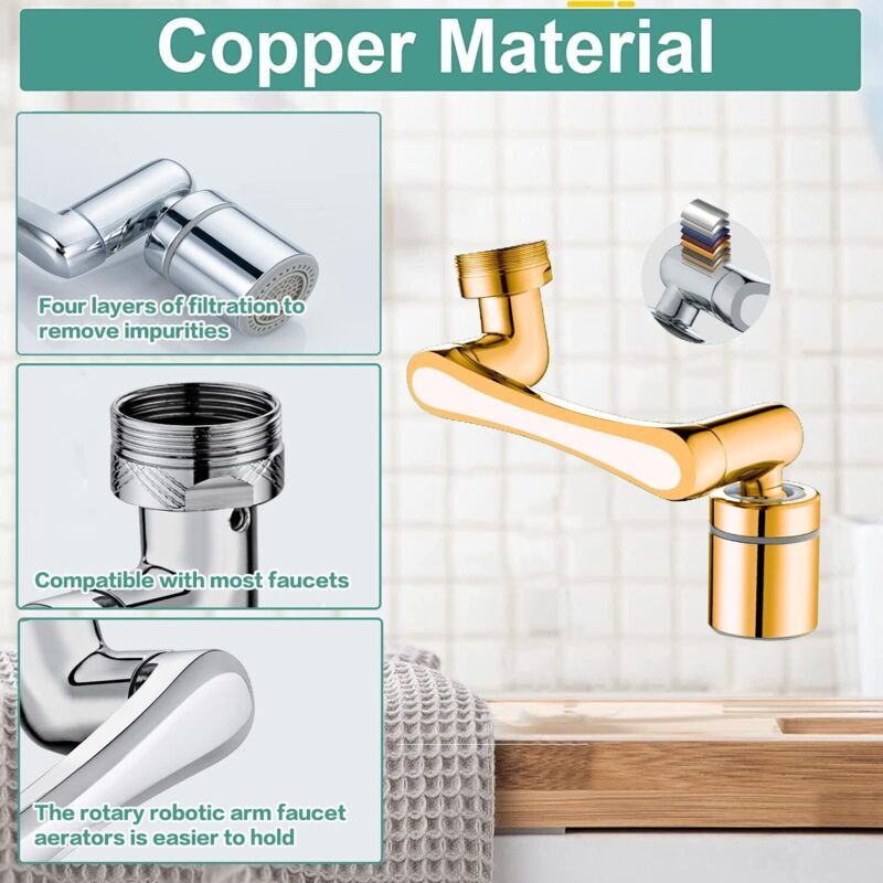 Faucet Aerator 1440 Degree Swivel Extension 2 Water Modes Universal Brass Diffuser, 20 22 24 mm - Image 4