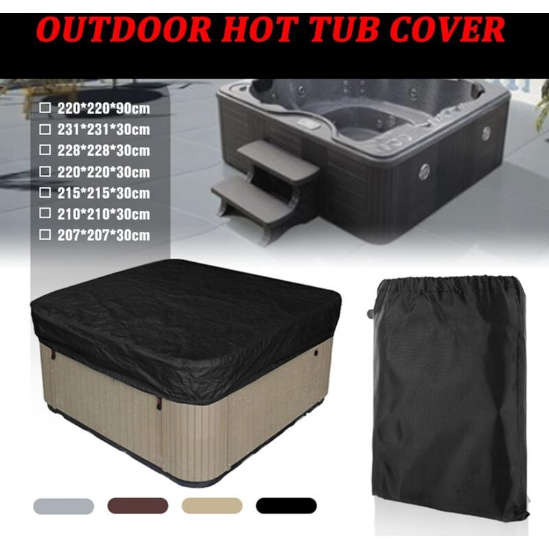 Spa Cover Square Hot Tub Cover Waterproof 190T Polyester Black, 207 x 207 x 30 cm - Image 3