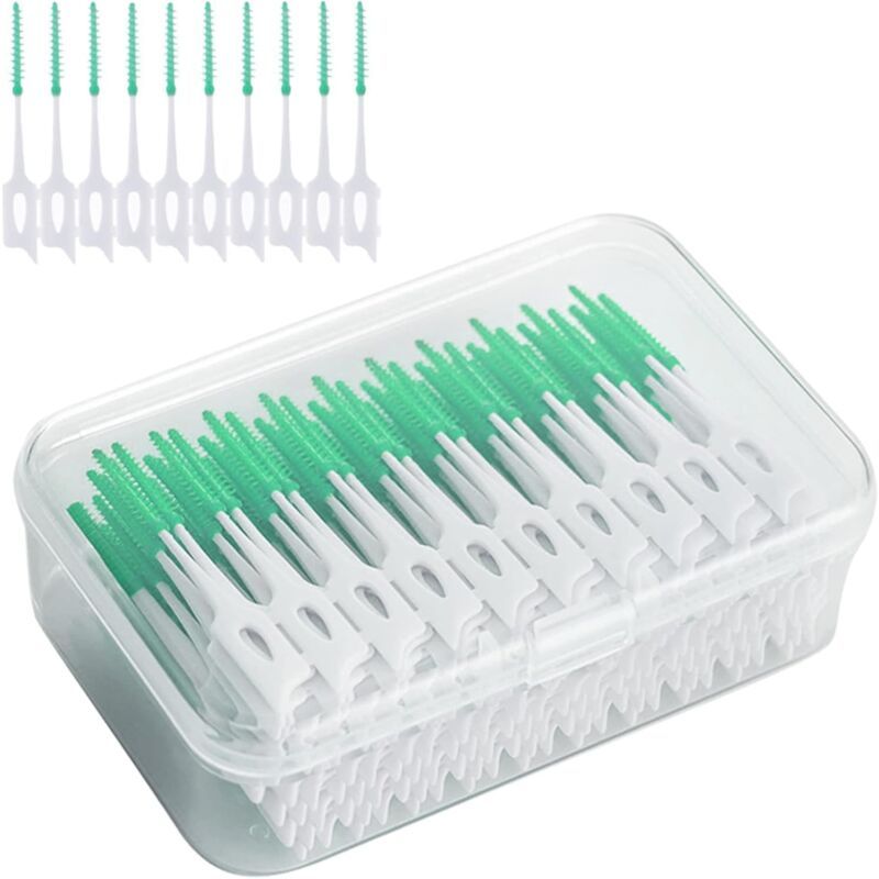 200 Pcs Interdental Floss Sticks Soft Silicone Toothbrush Green - Image 1