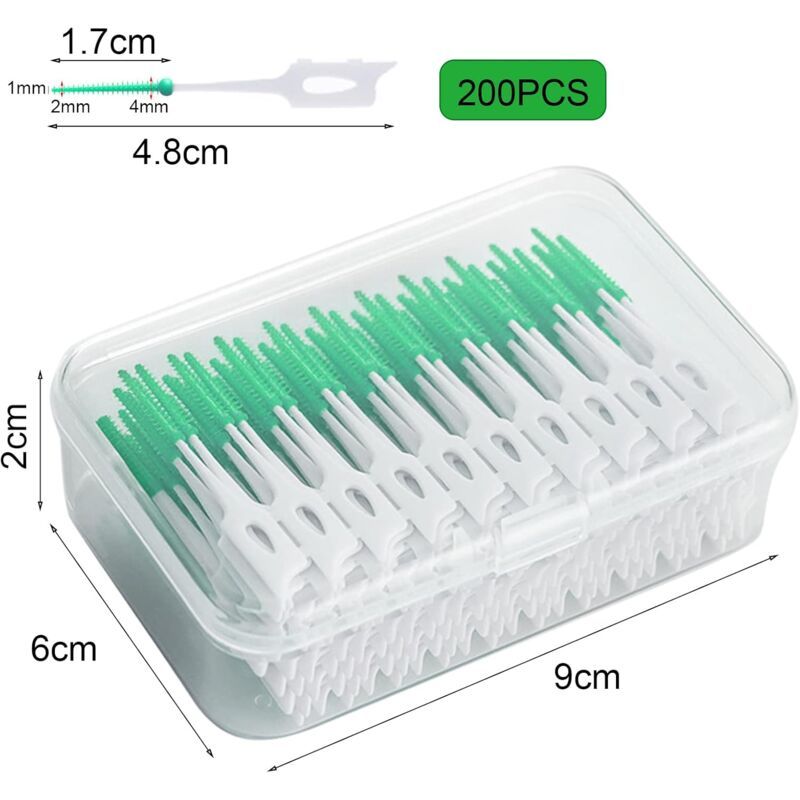 200 Pcs Interdental Floss Sticks Soft Silicone Toothbrush Green - Image 2