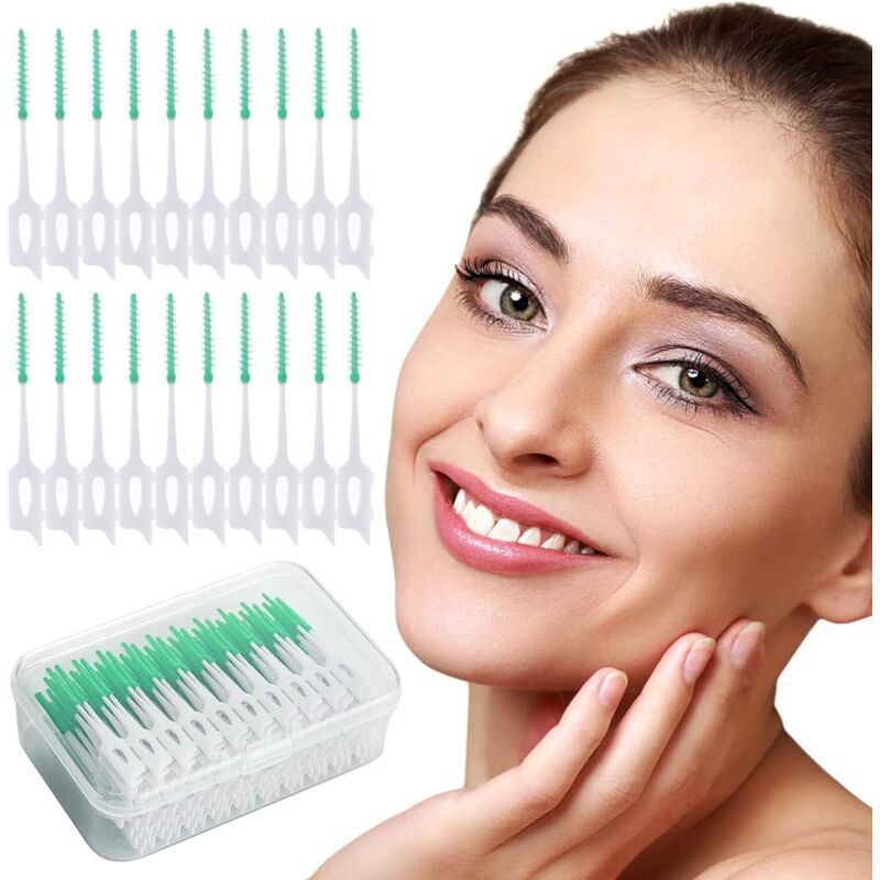200 Pcs Interdental Floss Sticks Soft Silicone Toothbrush Green - Image 4