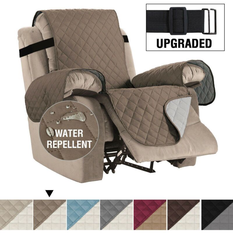 Recliner Chair Cover Waterproof Padded Non Slip Taupe - Image 1