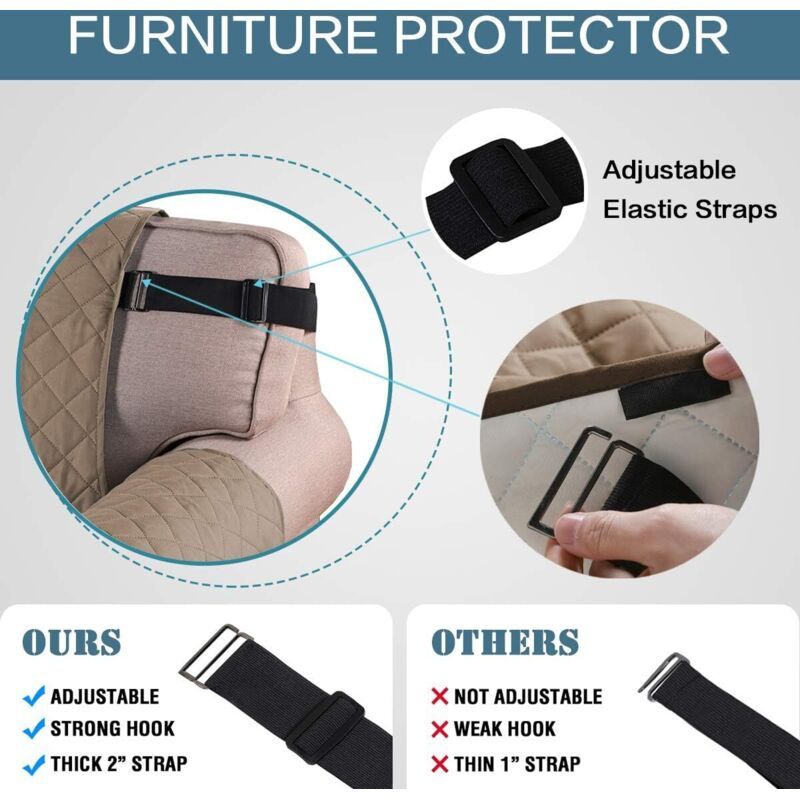 Recliner Chair Cover Waterproof Padded Non Slip Taupe - Image 3