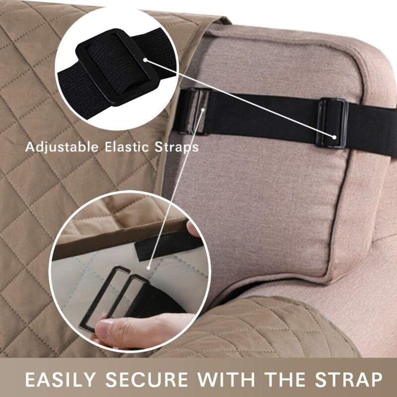 Recliner Chair Cover Waterproof Padded Non Slip Taupe - Image 4