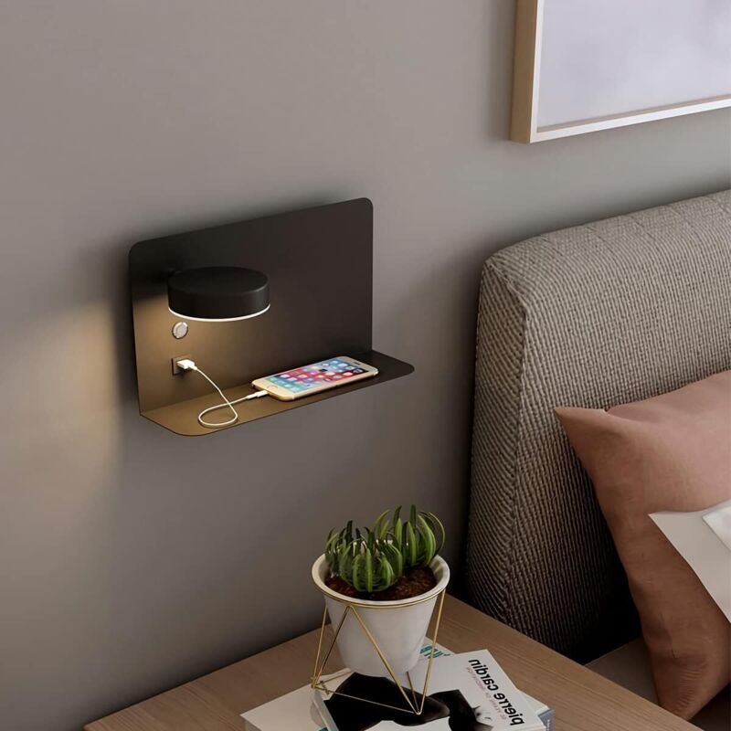 1 Pack Left Side 12W LED Reading Wall Lamp USB Charging 3 CCT Black - Image 3