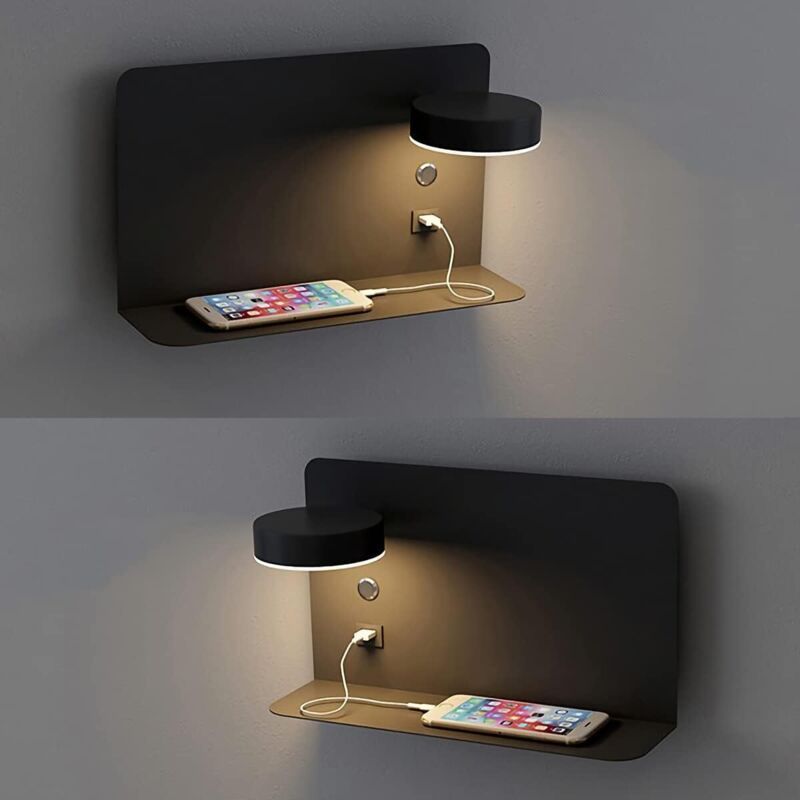 1 Pack Right Side 12W LED Reading Wall Lamp USB Charging 3 CCT Black - Image 1