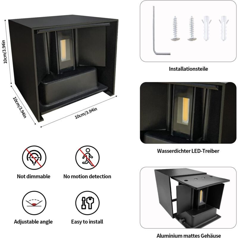 12W LED Wall Light 3000K Adjustable Beam Angle IP65 Waterproof Warm White - Image 2