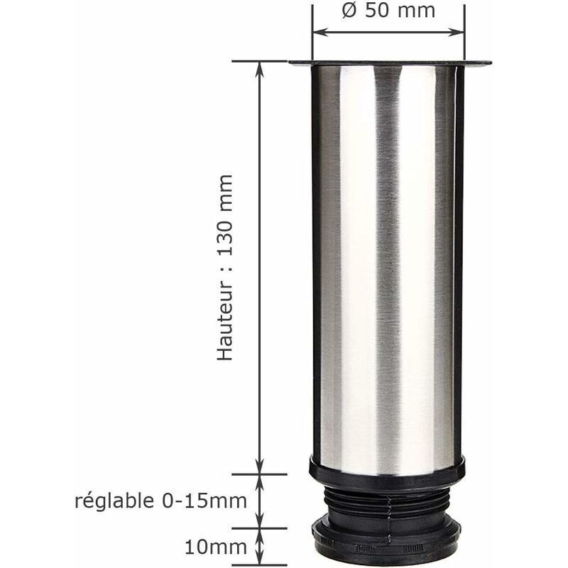 4 Pack Adjustable Furniture Legs Stainless Steel Round Sofa Table Legs, Diameter 50 mm Height 150 mm - Image 3