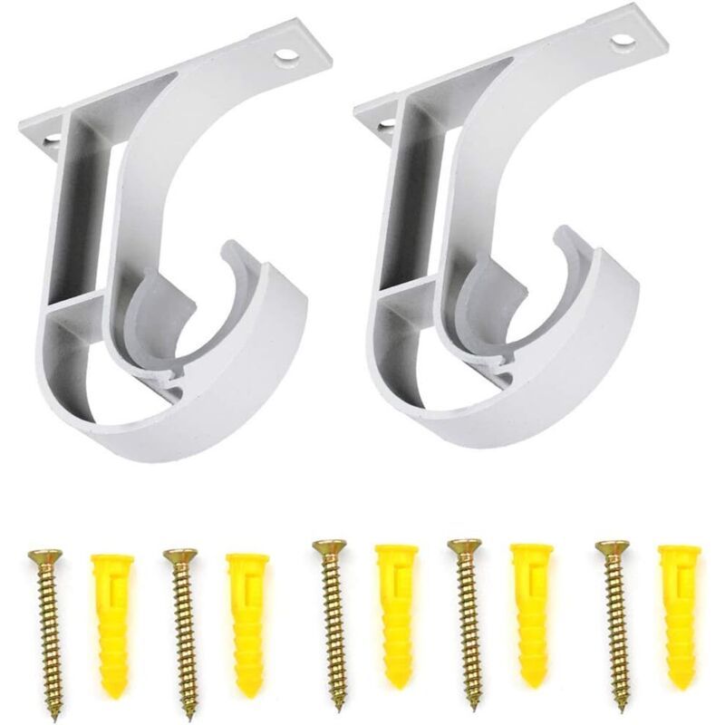 2 Pcs Curtain Rod Brackets Zinc Alloy Wall Ceiling Mount White - Image 3