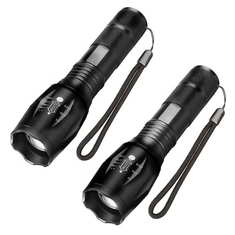 2 Pack LED Torch 1000 Lumens Zoomable Flashlight 5 Modes - Image 1