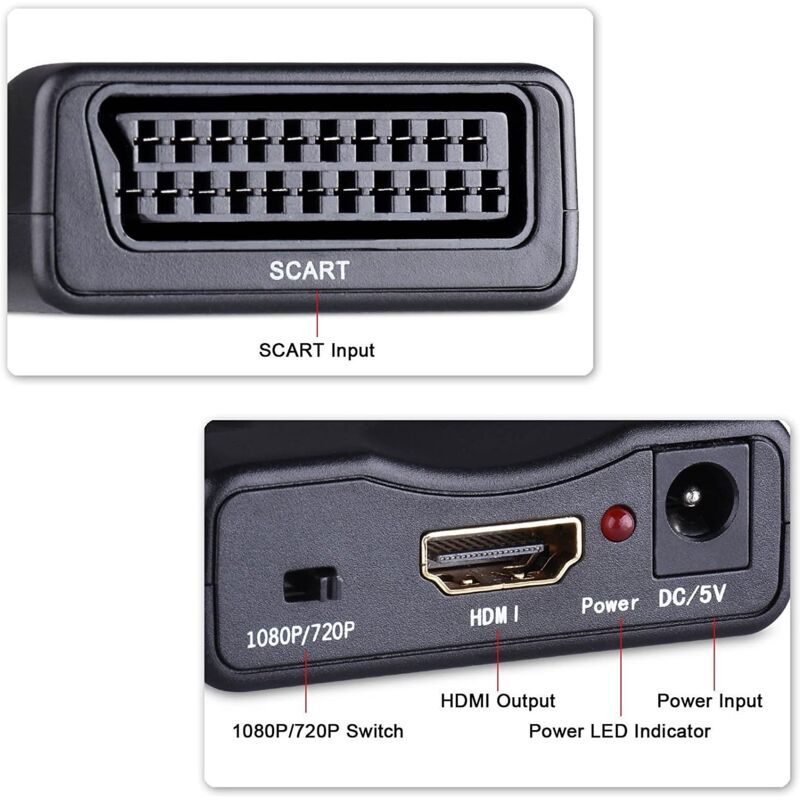 Scart to HDMI Adapter 1080P Converter Compatible with NTSC PAL Sky HD Blu Ray PS3 TV VCR VHS - Image 2