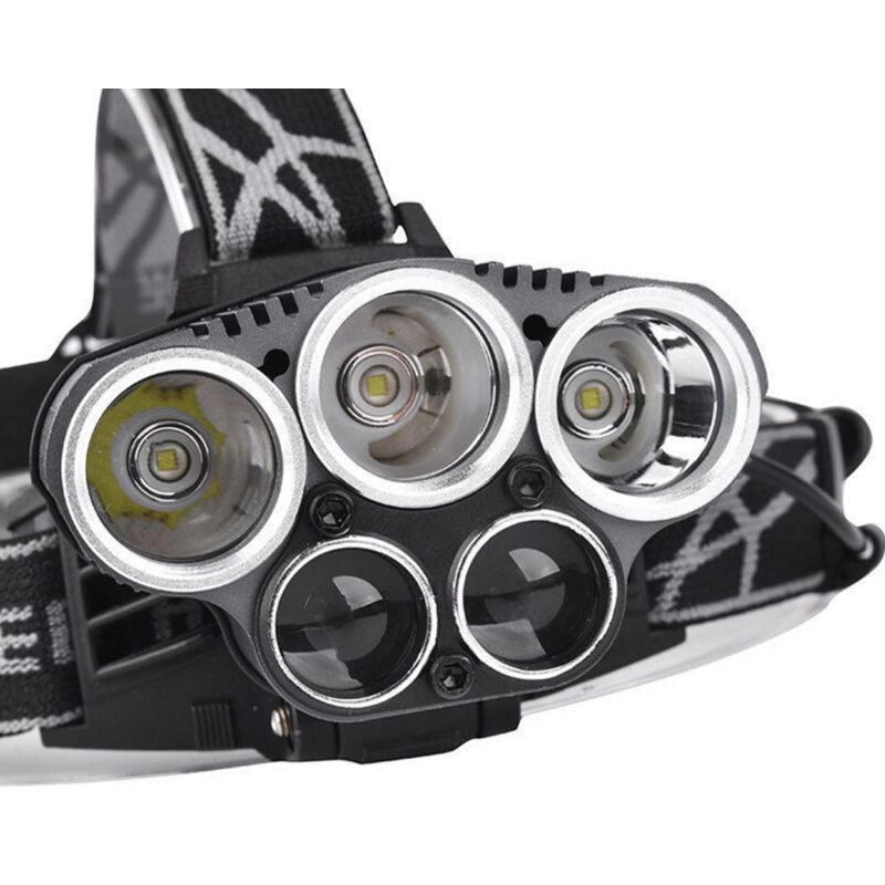 Rechargeable Headlamp 5 LED USB Head Torch 6 Modes Black - Image 3