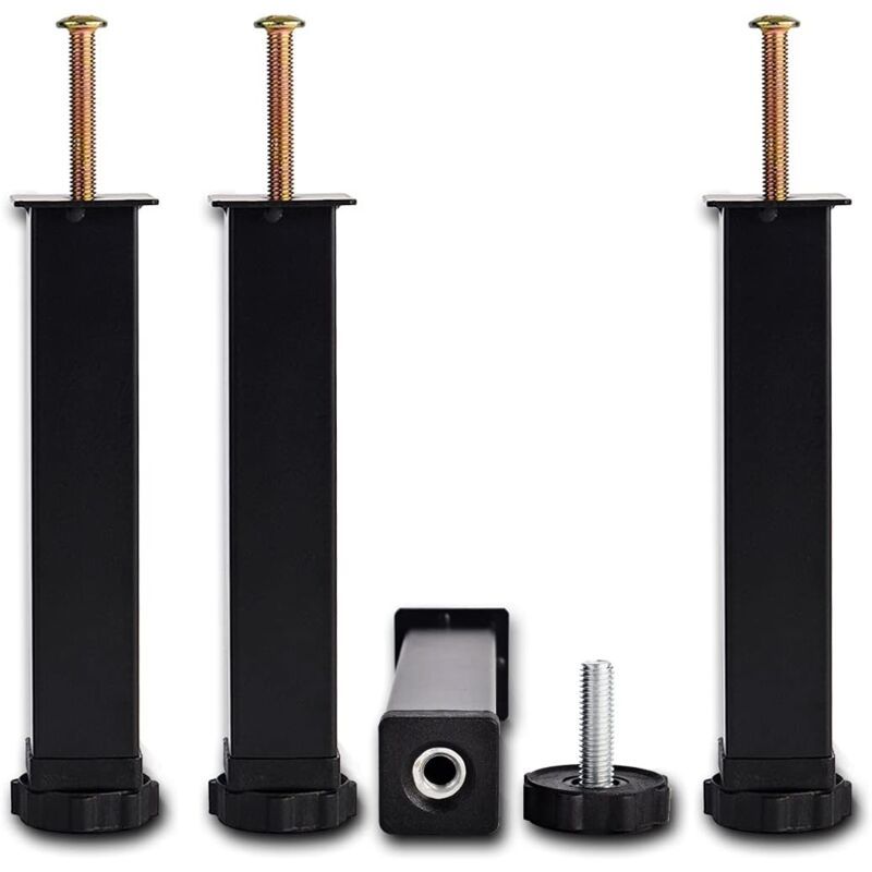 4 Pcs Screw In Metal Bed Legs Adjustable Black, 20 cm - Image 1