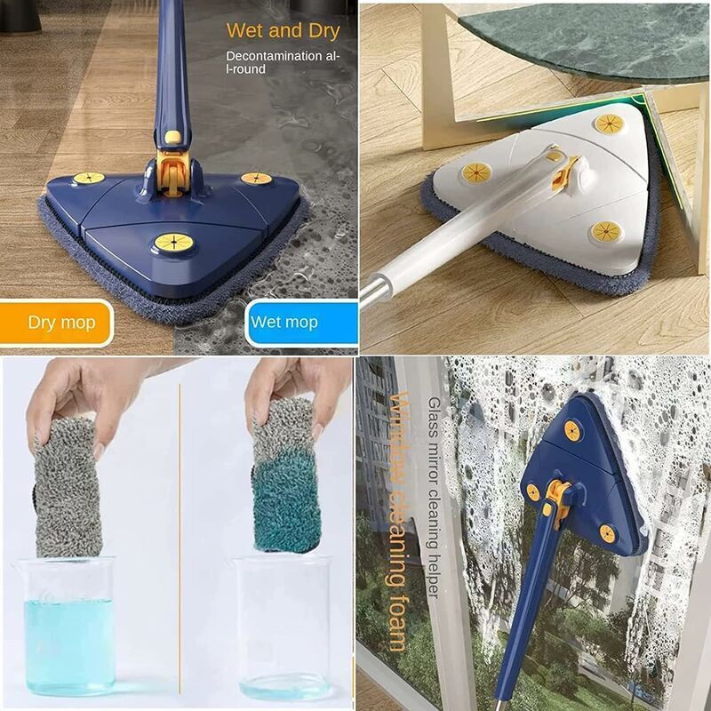Dust Mop 360 Degree Rotating Floor Mop with 5 Cloths Blue - Image 3