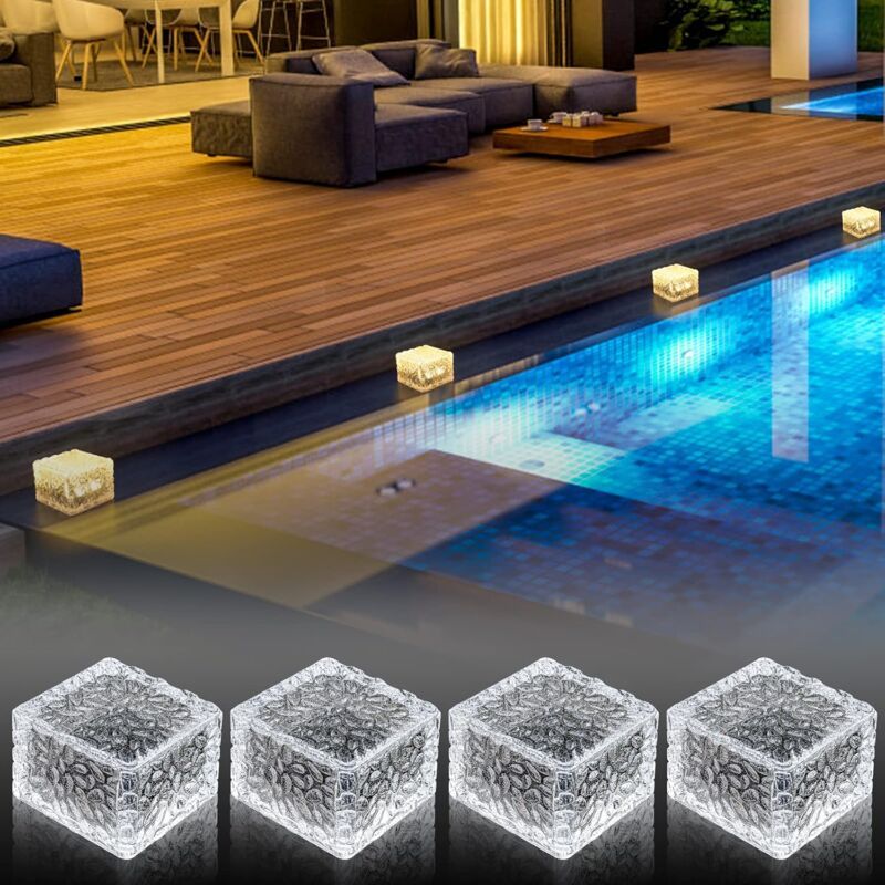 4 Pcs Solar Ground Lights Waterproof Warm White for Patio Lawn Deck Stairs - Image 1