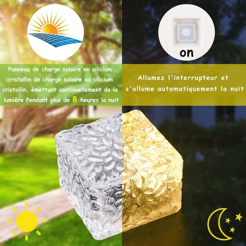 4 Pcs Solar Ground Lights Waterproof Warm White for Patio Lawn Deck Stairs - Image 4