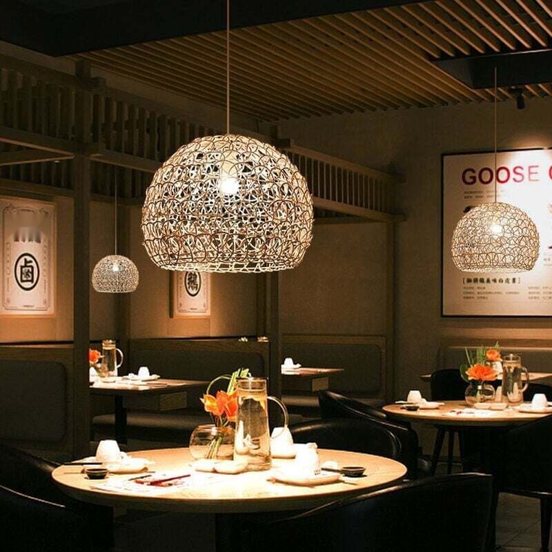 Rattan Chandelier Pendant Light Hand Woven Bamboo Lampshade, 25 cm - Image 2