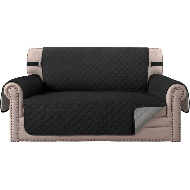 Recliner Armchair Cover Reversible Quilted Black, 2 Seater - Image 1