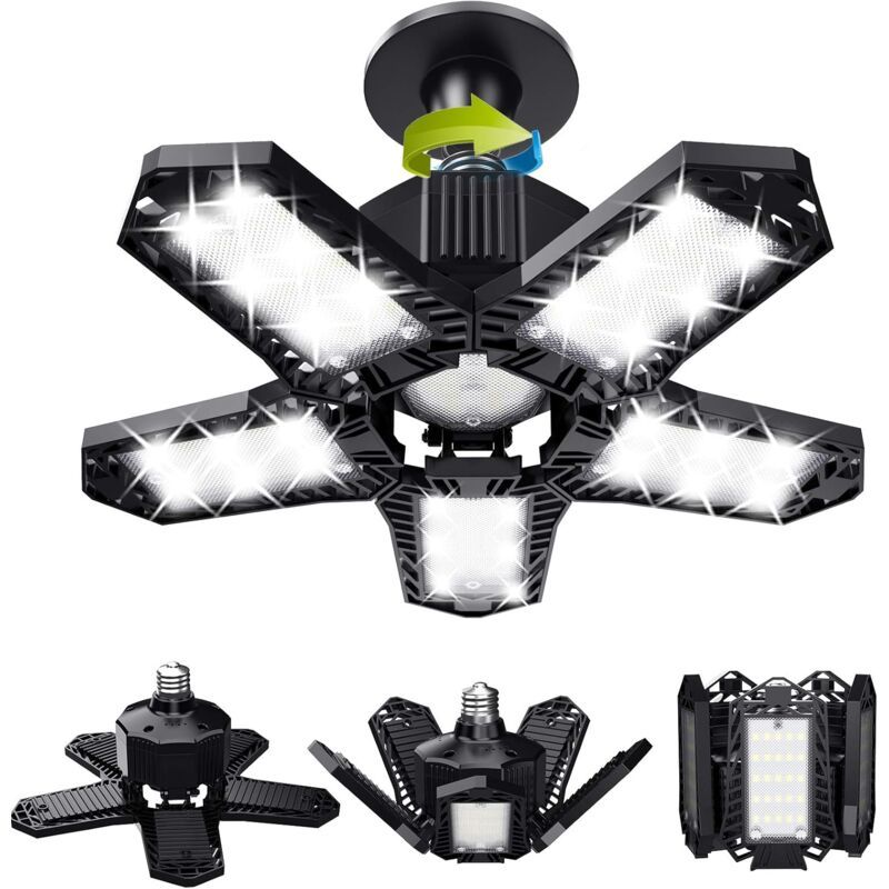 LED Garage Light 120W 12000 lm Deformable Ceiling Lamp E26 E27 - Image 1